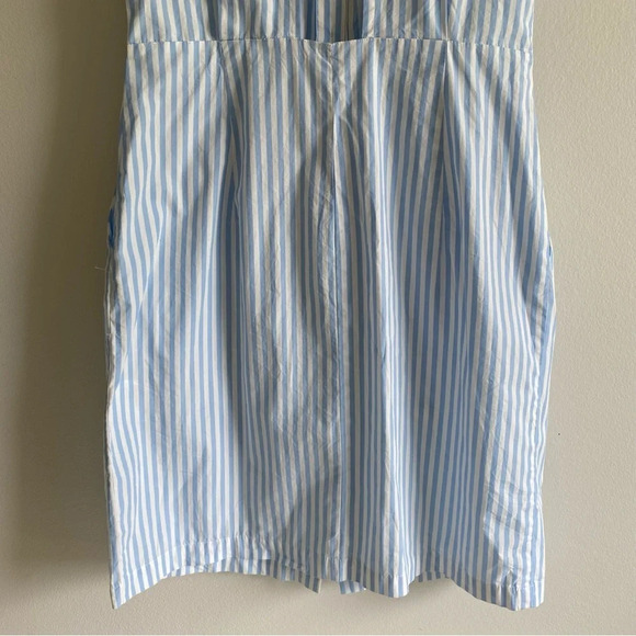 H&M 100% Cotton Striped Blue White Collared  Preppy Open Back Mini Dress Size 6 - Picture 9 of 16